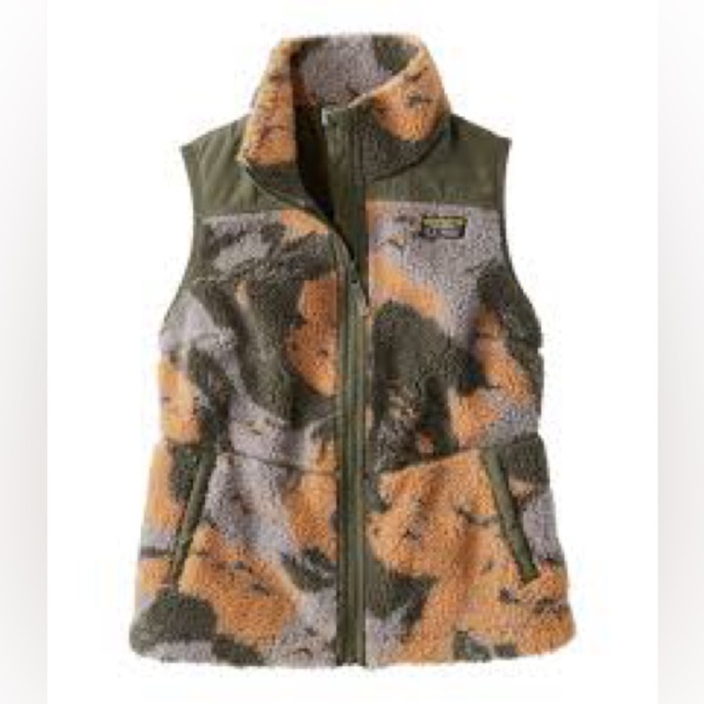 L.L. Bean Mountain Pile Sherpa Fleece Vest Two-tone Colorblock in Camo XXS